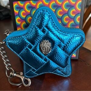 Kurt Geiger KENSINGTON STAR CHARM in Metallic Blue Pebble Grained Leather NWOT